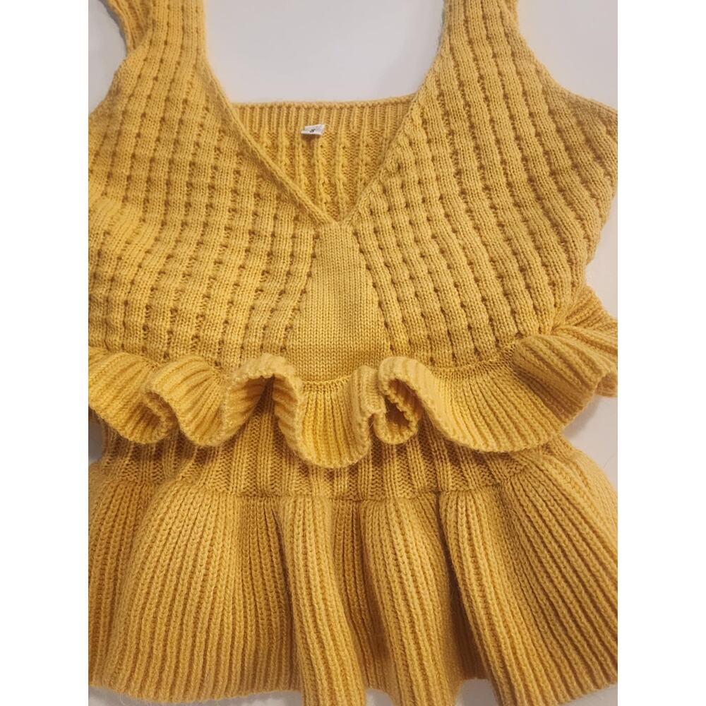 Women's Knit Peplum Tank, Mustard Yellow, Small - Picture 3 of 6